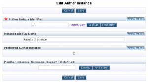 Author ID - Editing an Author Instance This screen depicts the edit view for an author instance.